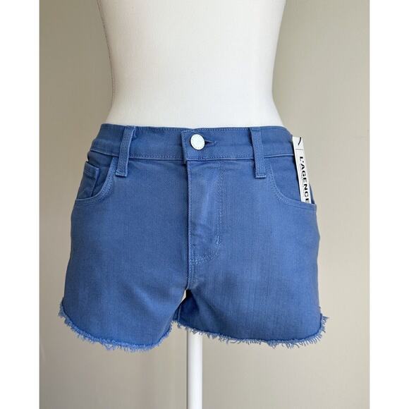 L’AGENCE Audrey Jean Shorts Mid Rise Cut Off Blue Stretch Denim US 25 NWT - Picture 5 of 11